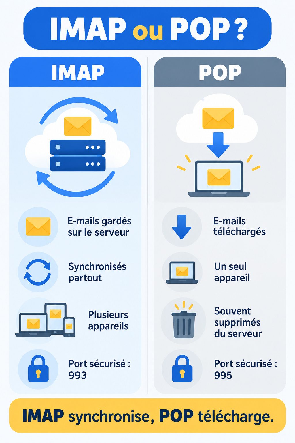 Différence entre IMAP et POP : infographie comparative