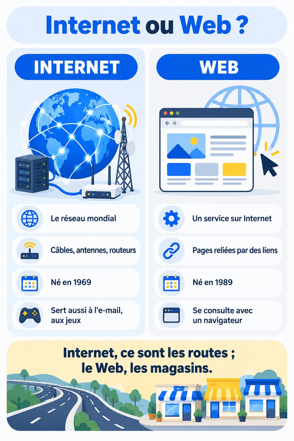 Différence entre Internet et le Web : infographie comparative