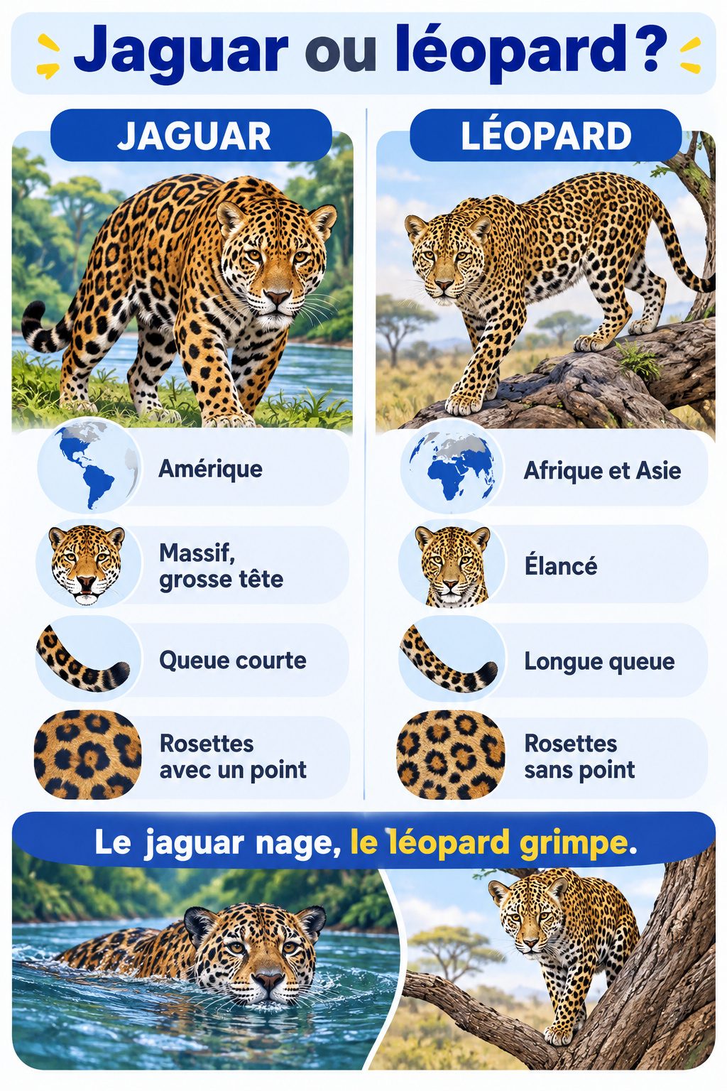 Différence entre jaguar et léopard : infographie comparative