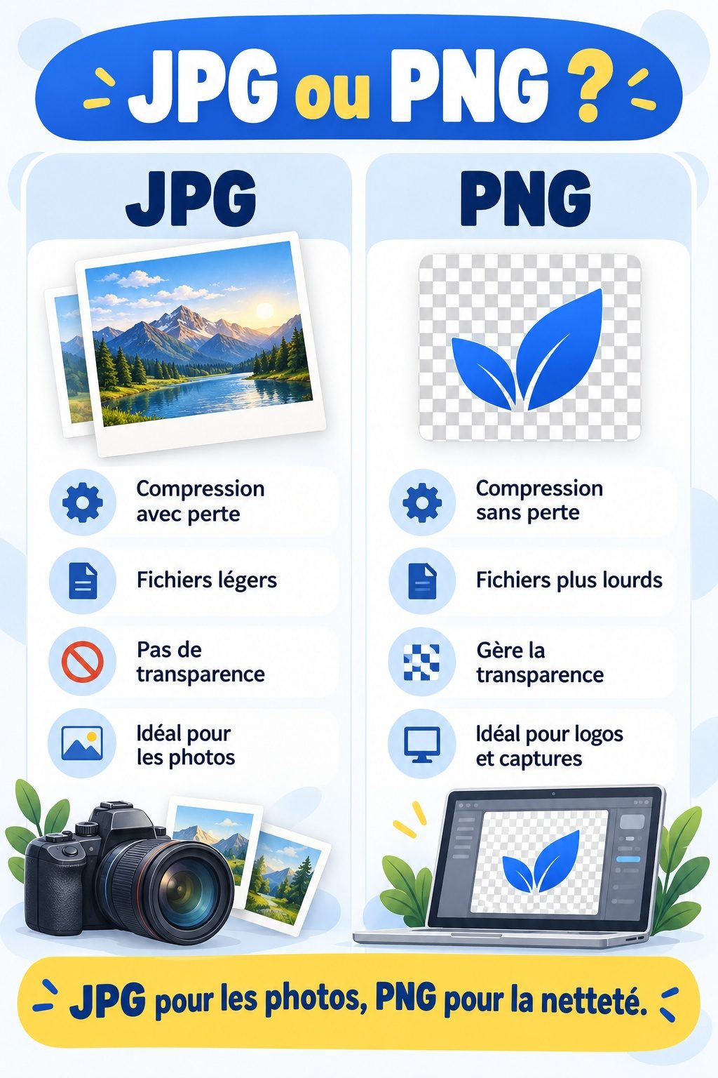 Différence entre JPG et PNG : infographie comparative