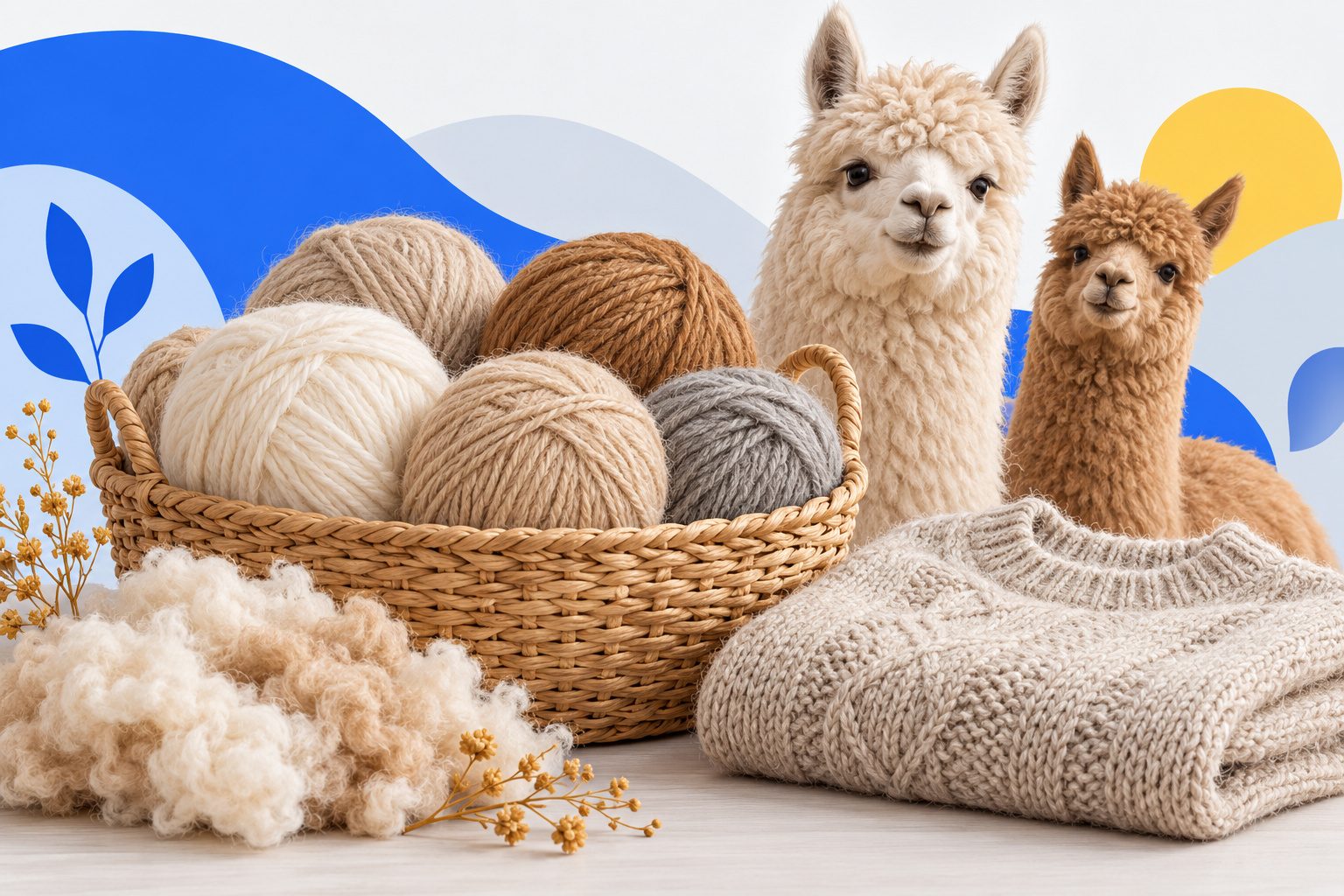 Pelotes de laine d'alpaga aux couleurs naturelles et pull tricoté