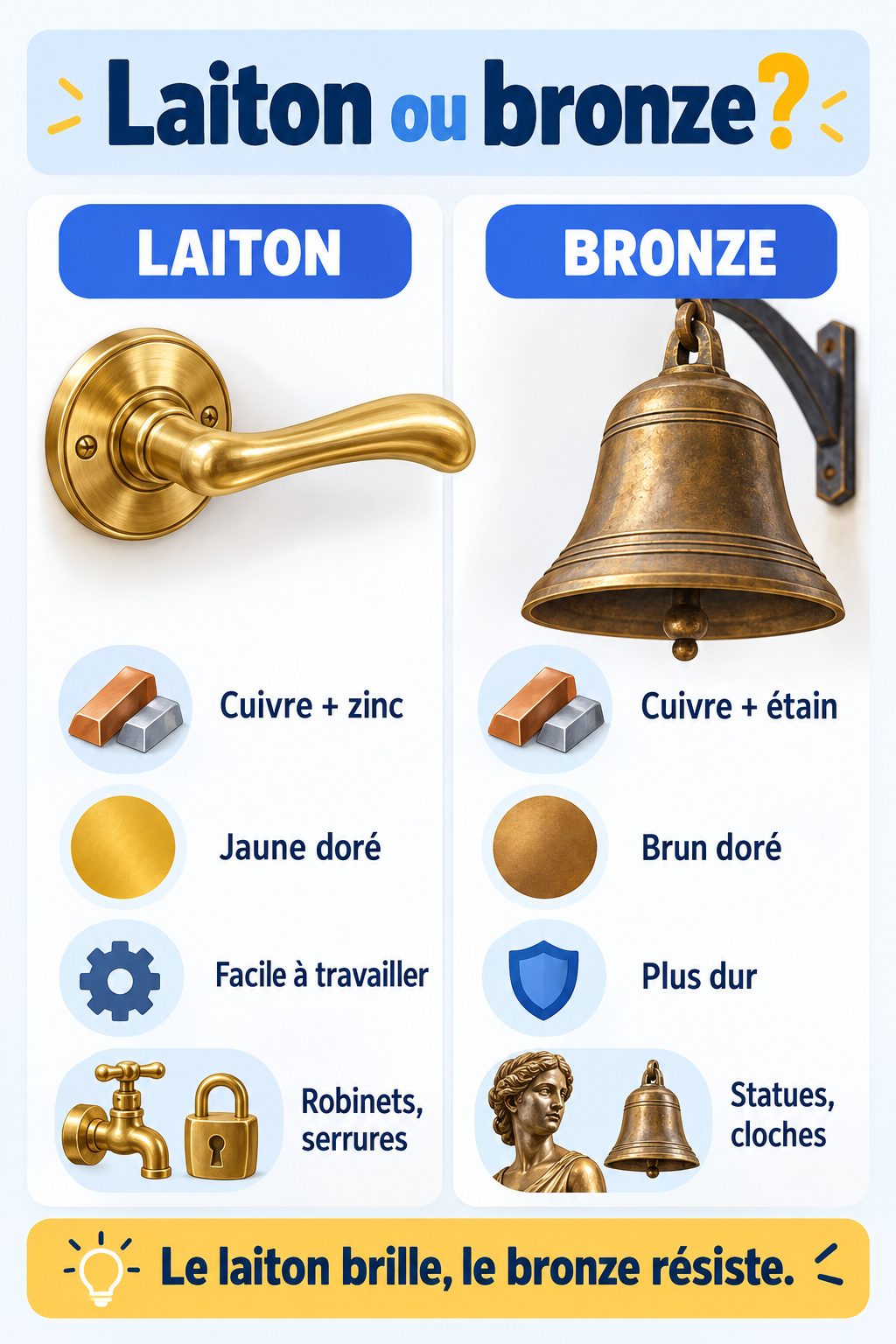 Différence entre laiton et bronze : infographie comparative