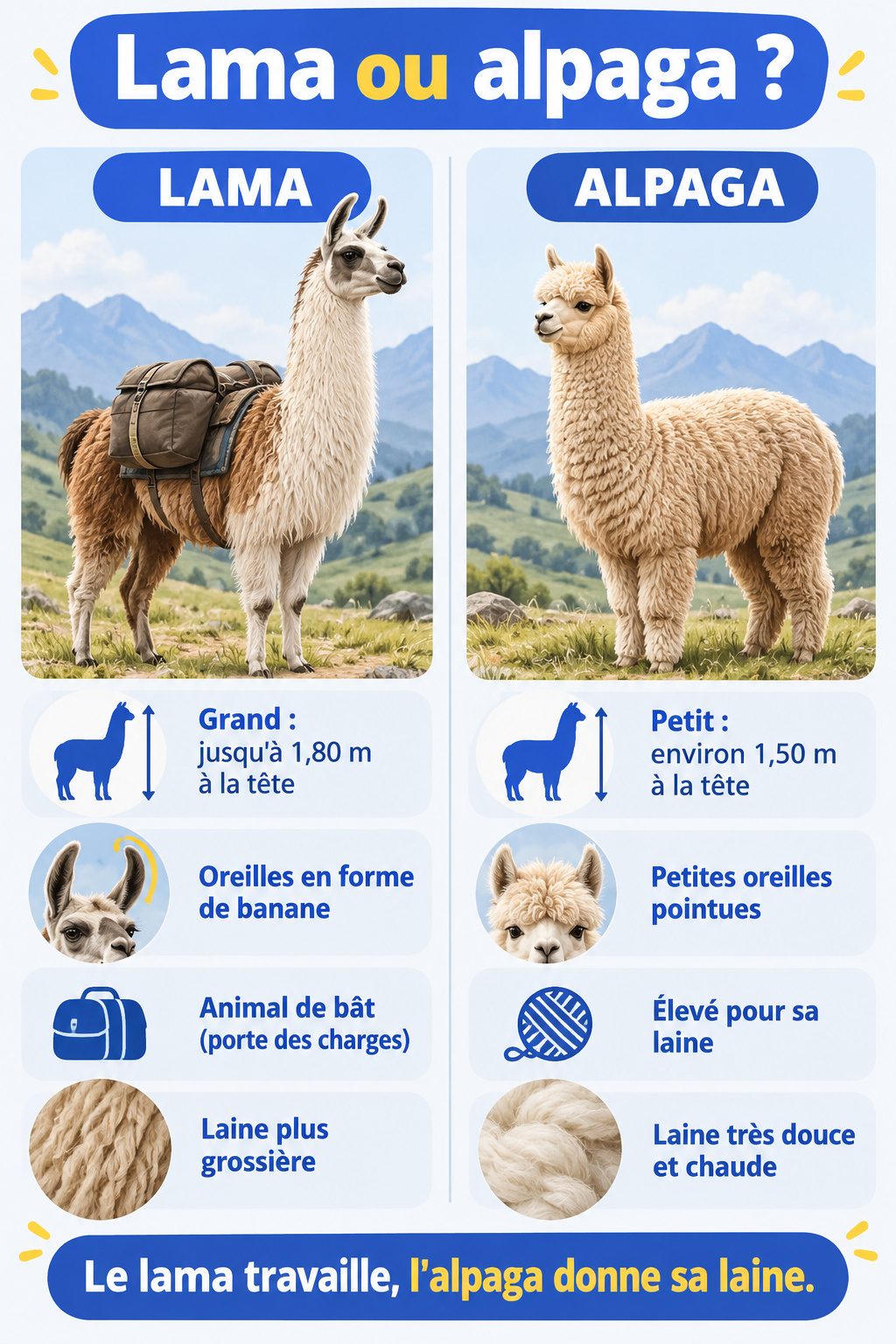 Différence entre lama et alpaga : infographie comparative
