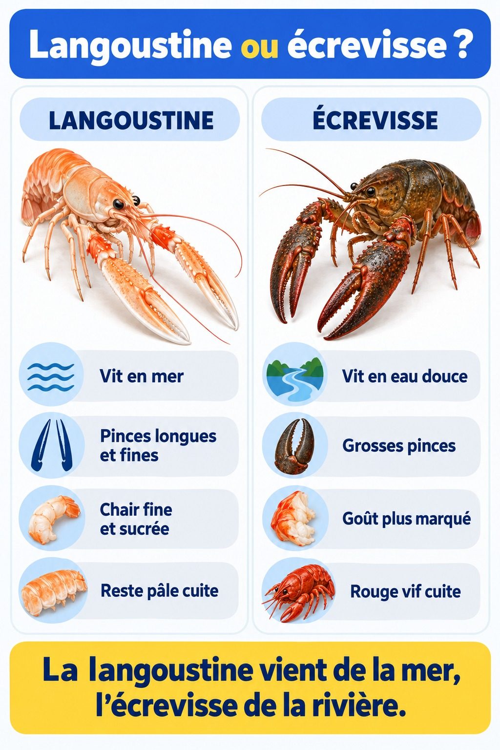 Différence entre langoustine et écrevisse : infographie comparative