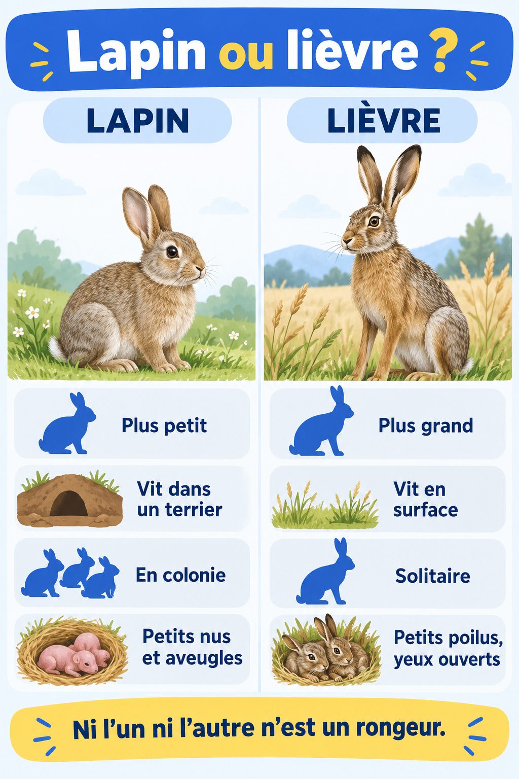 Différence entre lapin et lièvre : infographie comparative