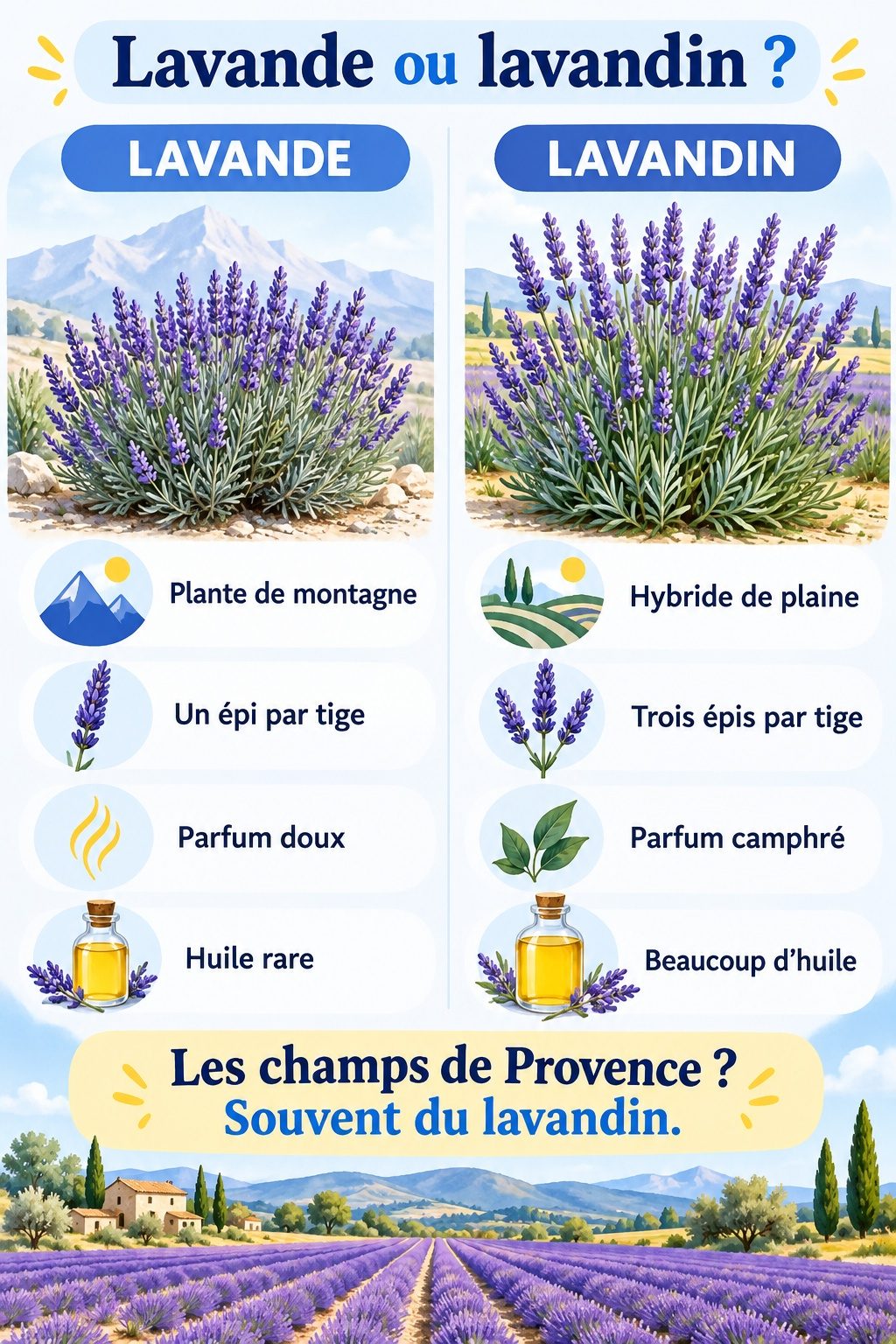 Différence entre lavande et lavandin : infographie comparative