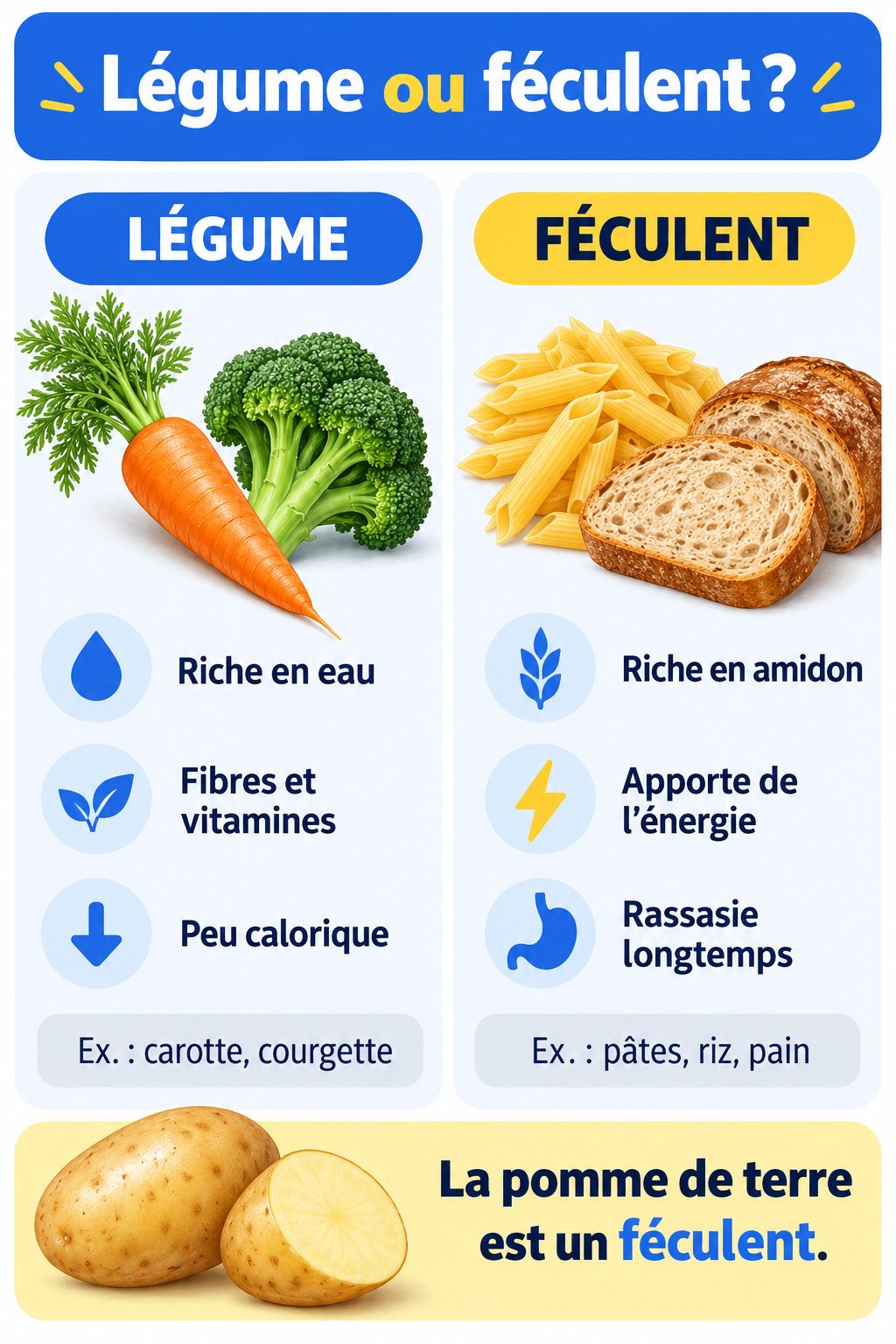 Différence entre légume et féculent : infographie comparative