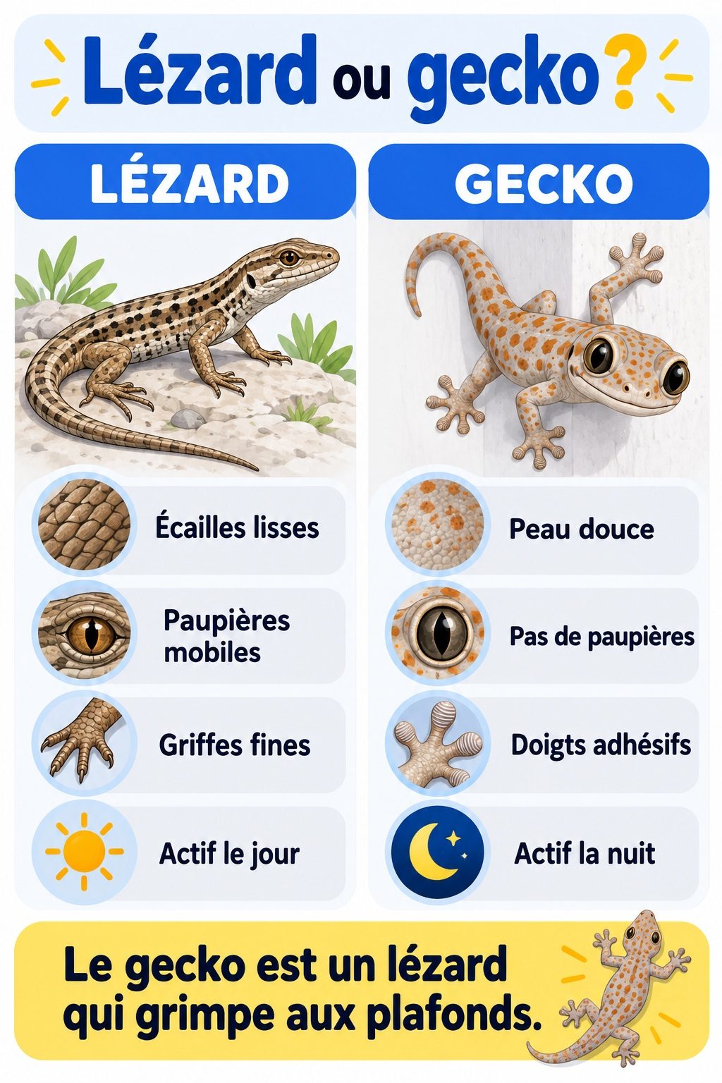 Différence entre lézard et gecko : infographie comparative