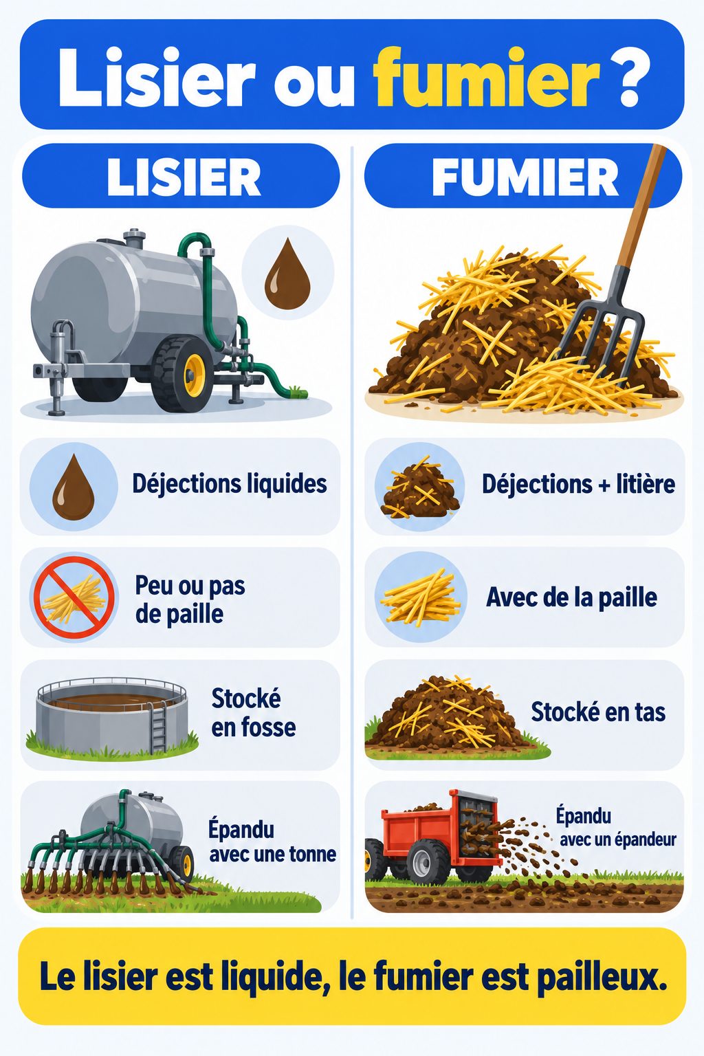 Différence entre lisier et fumier : infographie comparative