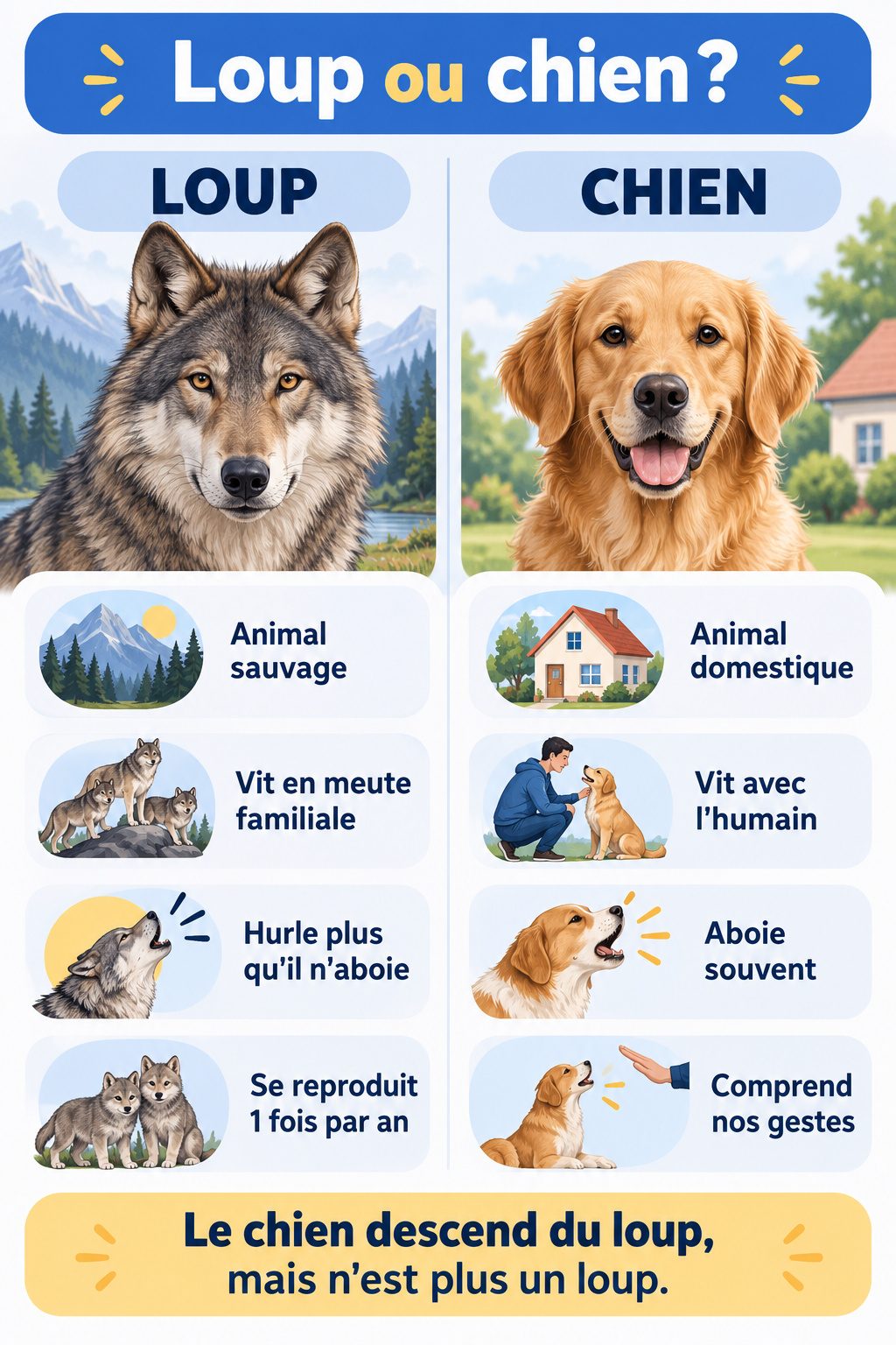 Différence entre loup et chien : infographie comparative