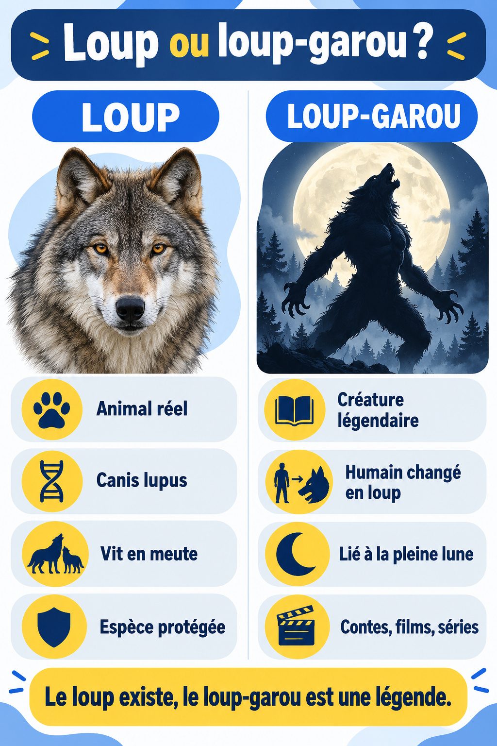 Différence entre loup et loup-garou : infographie comparative