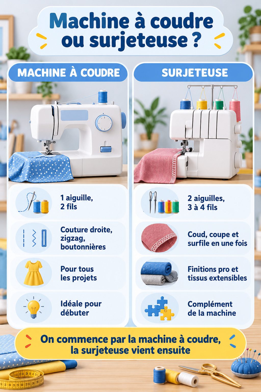 Différence entre machine à coudre et surjeteuse : infographie comparative