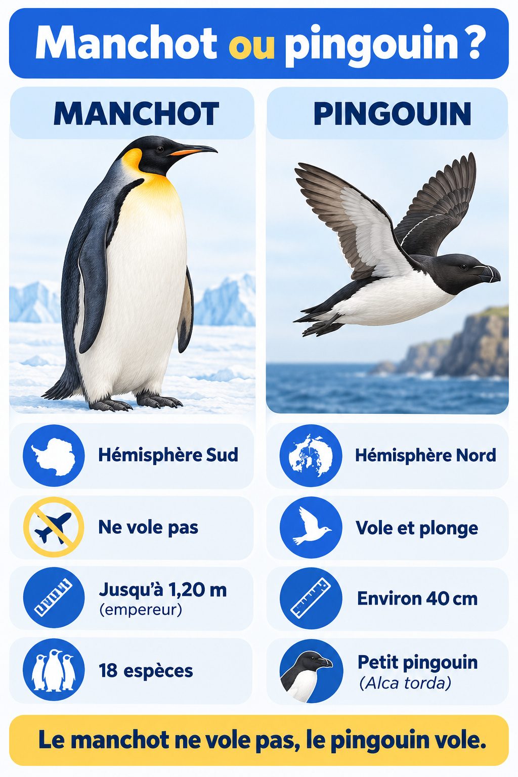 Différence entre manchot et pingouin : infographie comparative