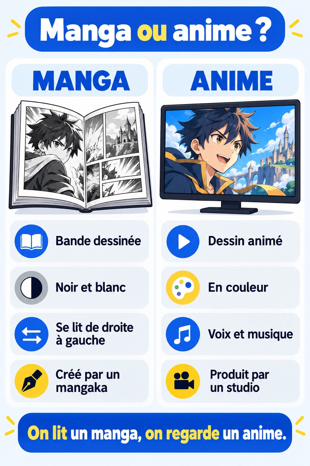 Différence entre manga et anime : infographie comparative