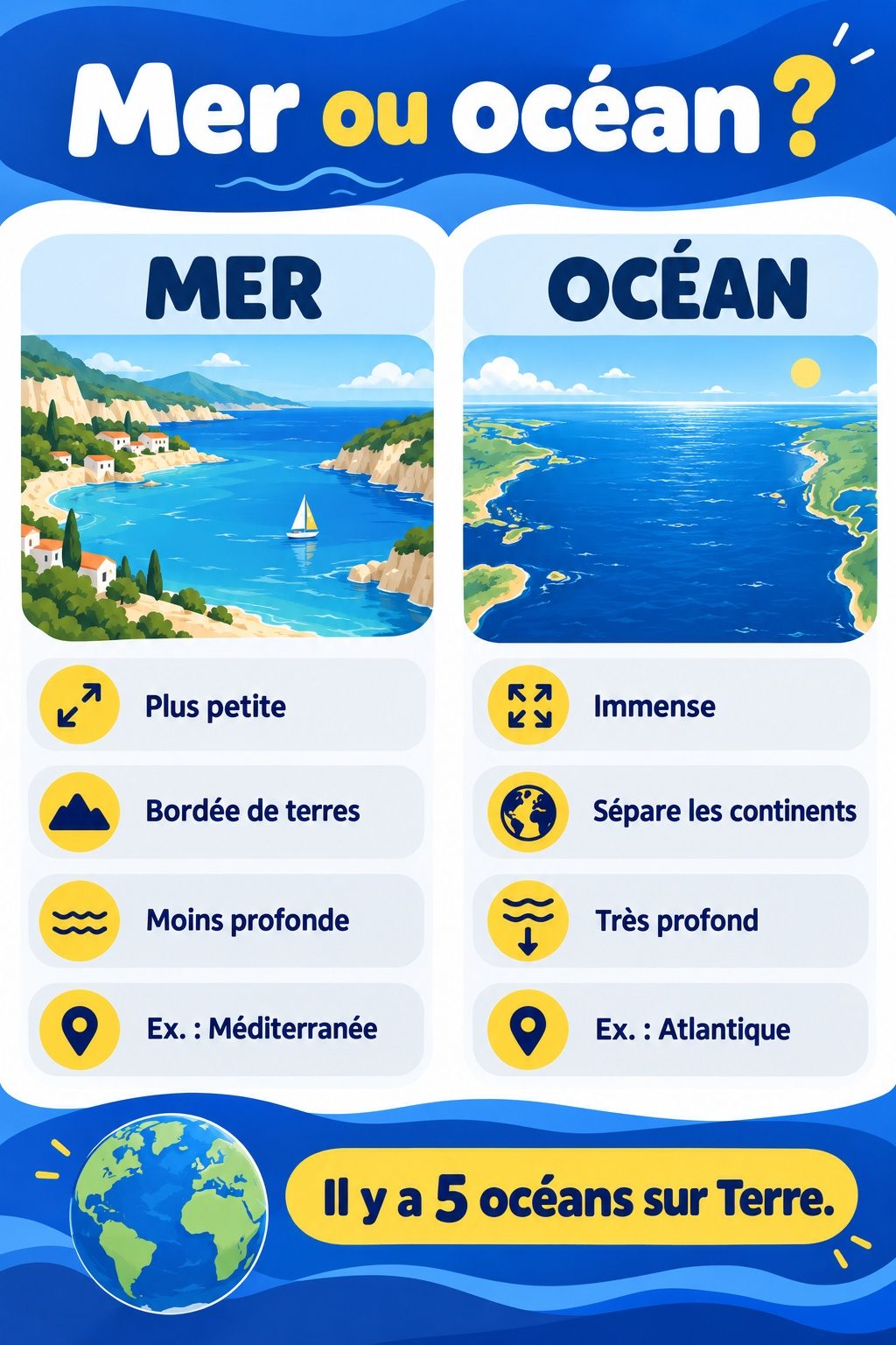 Différence entre mer et océan : infographie comparative
