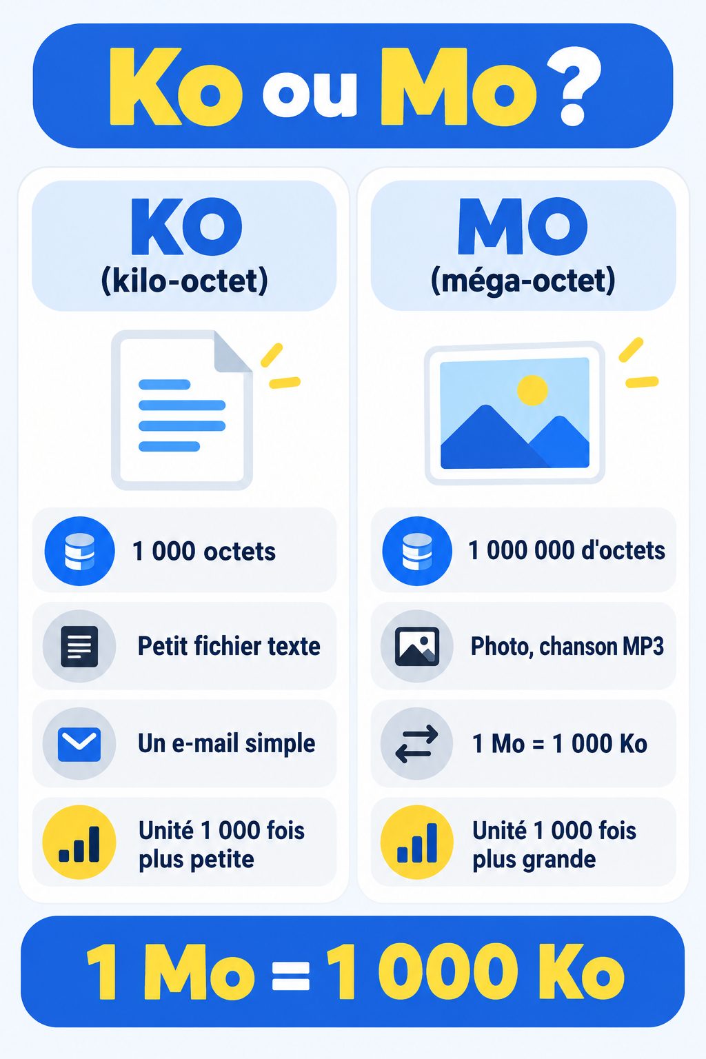 Différence entre Ko et Mo : infographie comparative