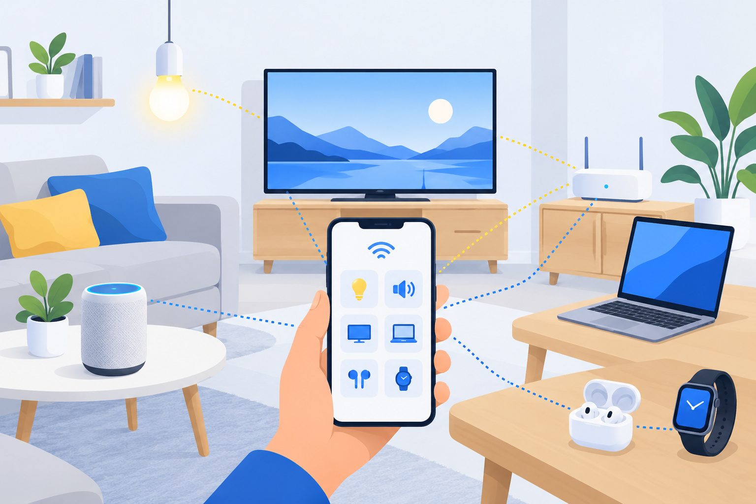 Objets connectés de la maison reliés en Wi-Fi ou en Bluetooth