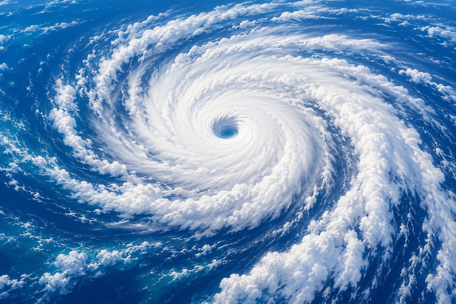 Vue satellite d'un ouragan en spirale avec son œil bien visible au centre