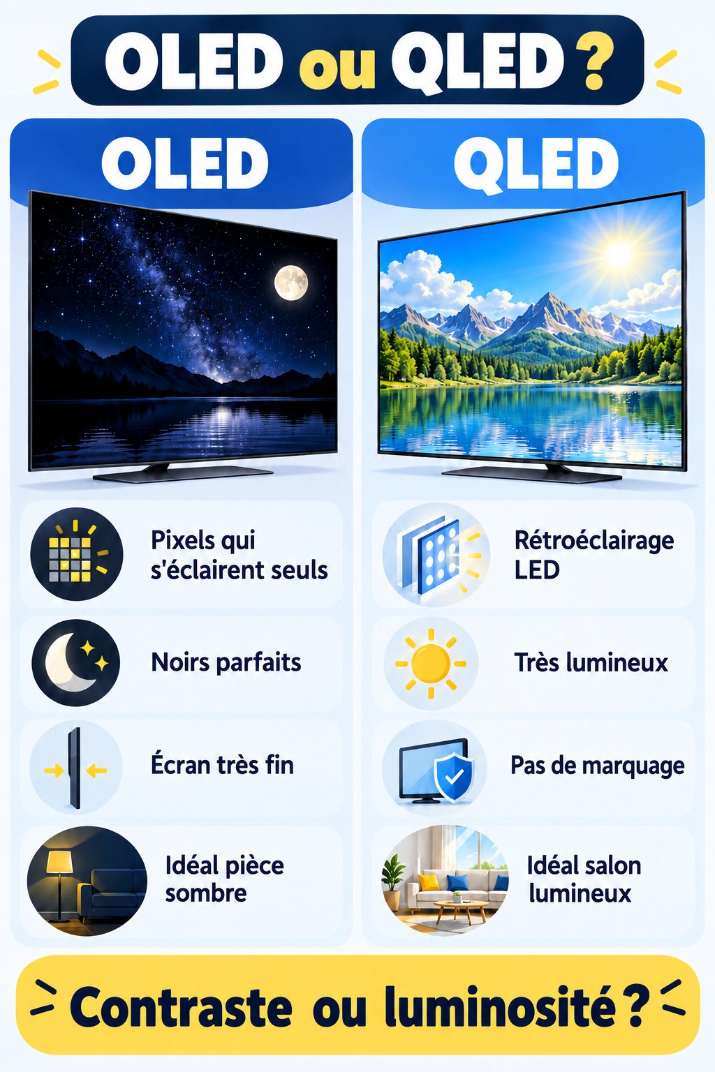 Différence entre OLED et QLED : infographie comparative