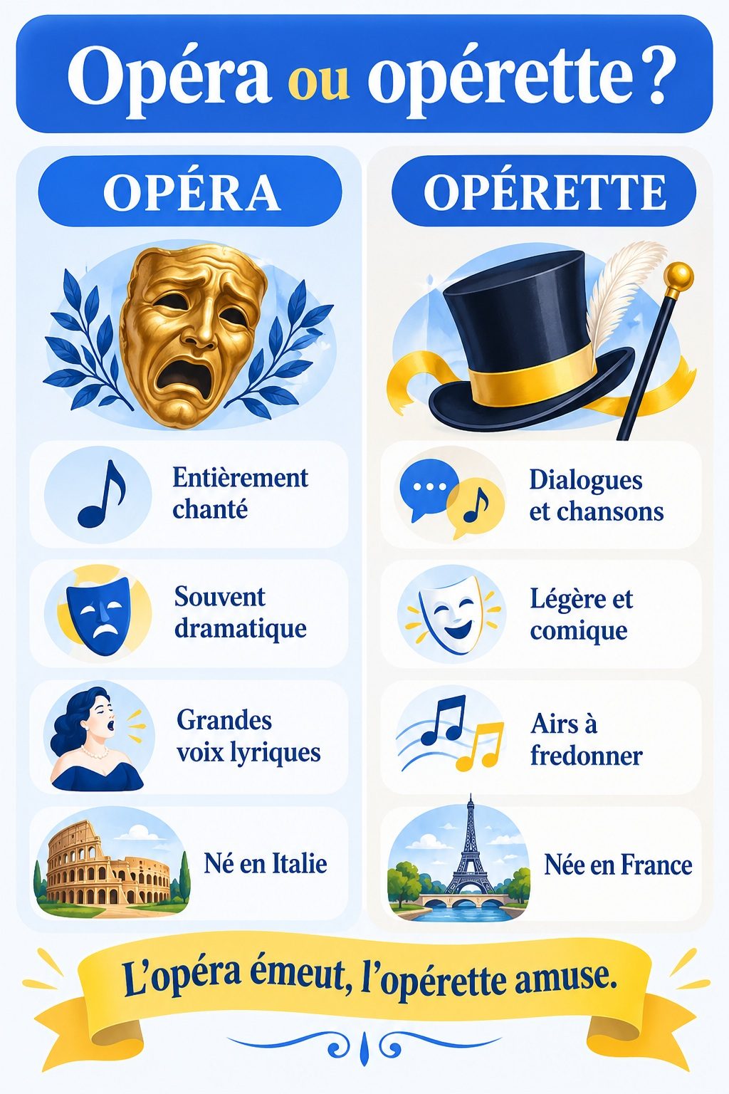 Différence entre opéra et opérette : infographie comparative