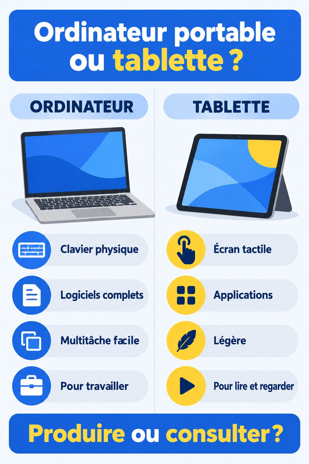 Différence entre ordinateur portable et tablette : infographie comparative