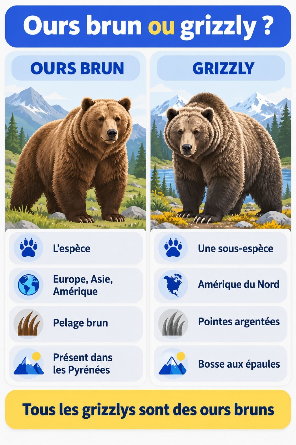 Différence entre ours brun et grizzly : infographie comparative