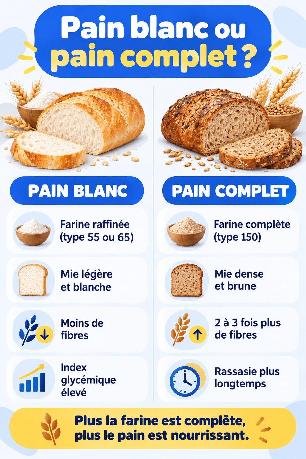 Différence entre pain blanc et pain complet : infographie comparative