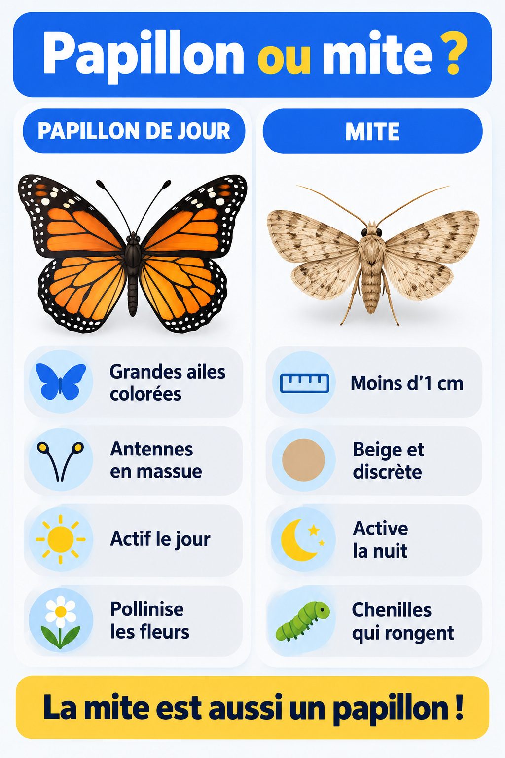 Différence entre papillon et mite : infographie comparative