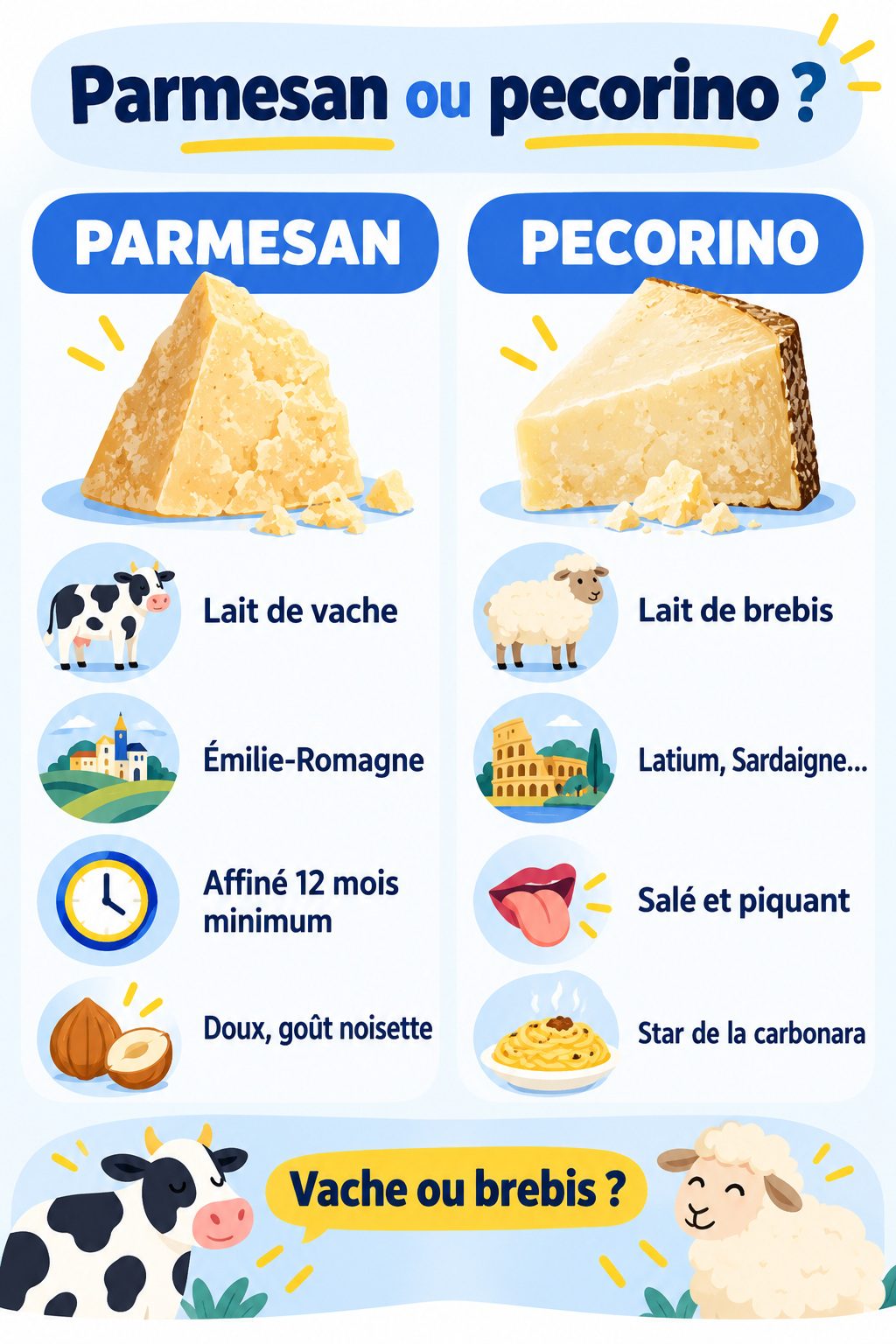 Différence entre parmesan et pecorino : infographie comparative