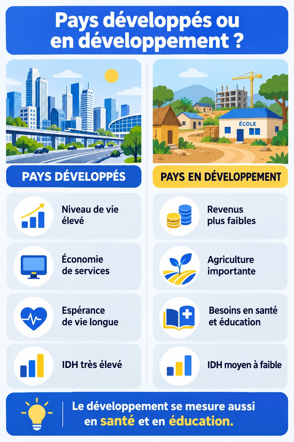 Différence entre pays développés et pays en développement : infographie comparative