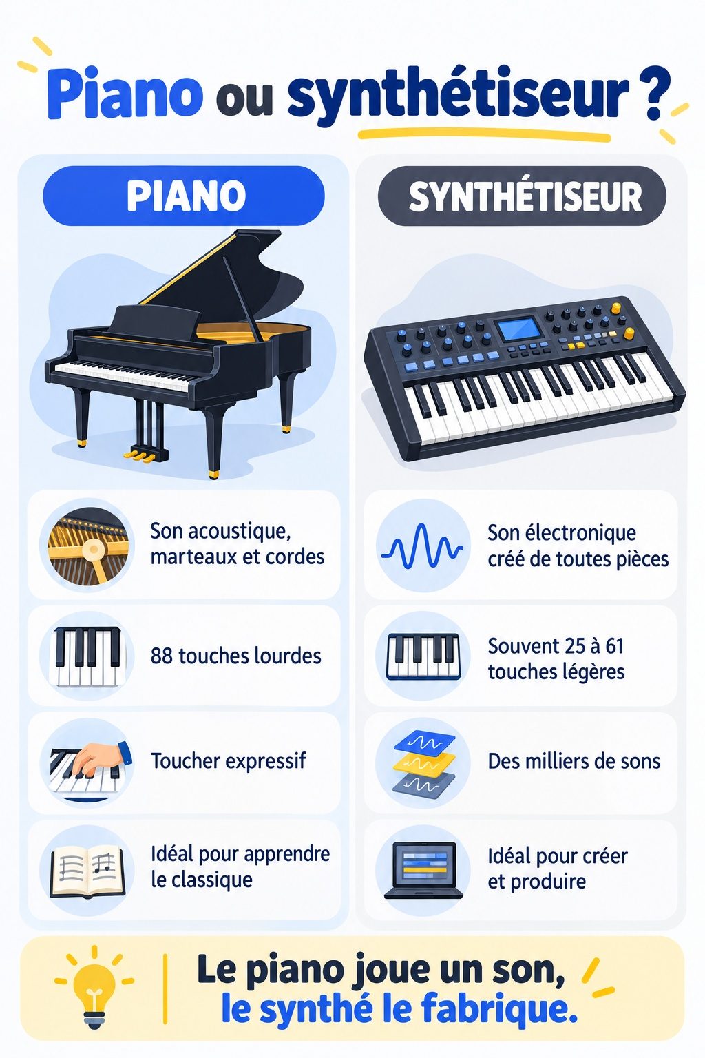 Différence entre piano et synthétiseur : infographie comparative