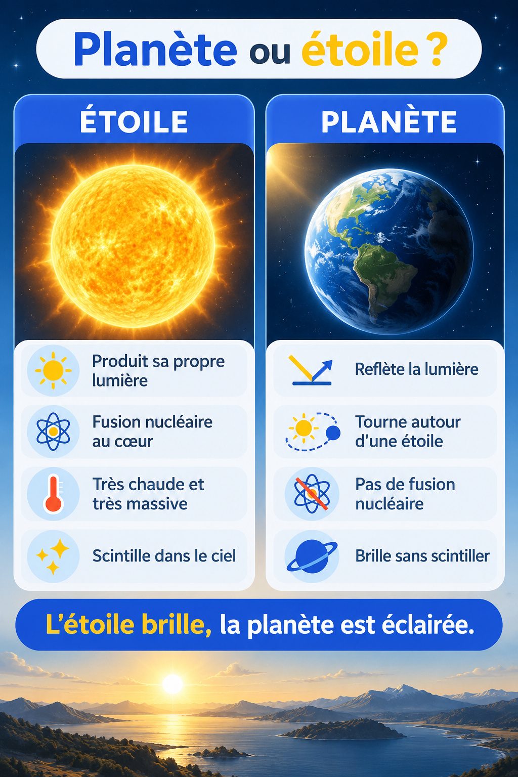 Différence entre planète et étoile : infographie comparative