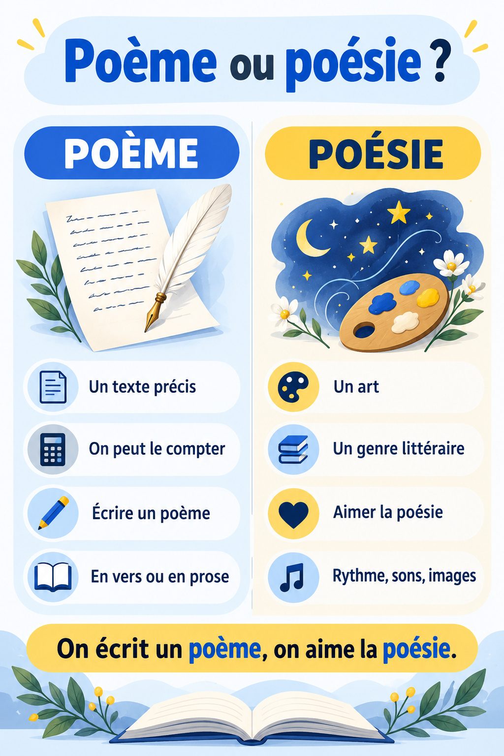 Différence entre poème et poésie : infographie comparative