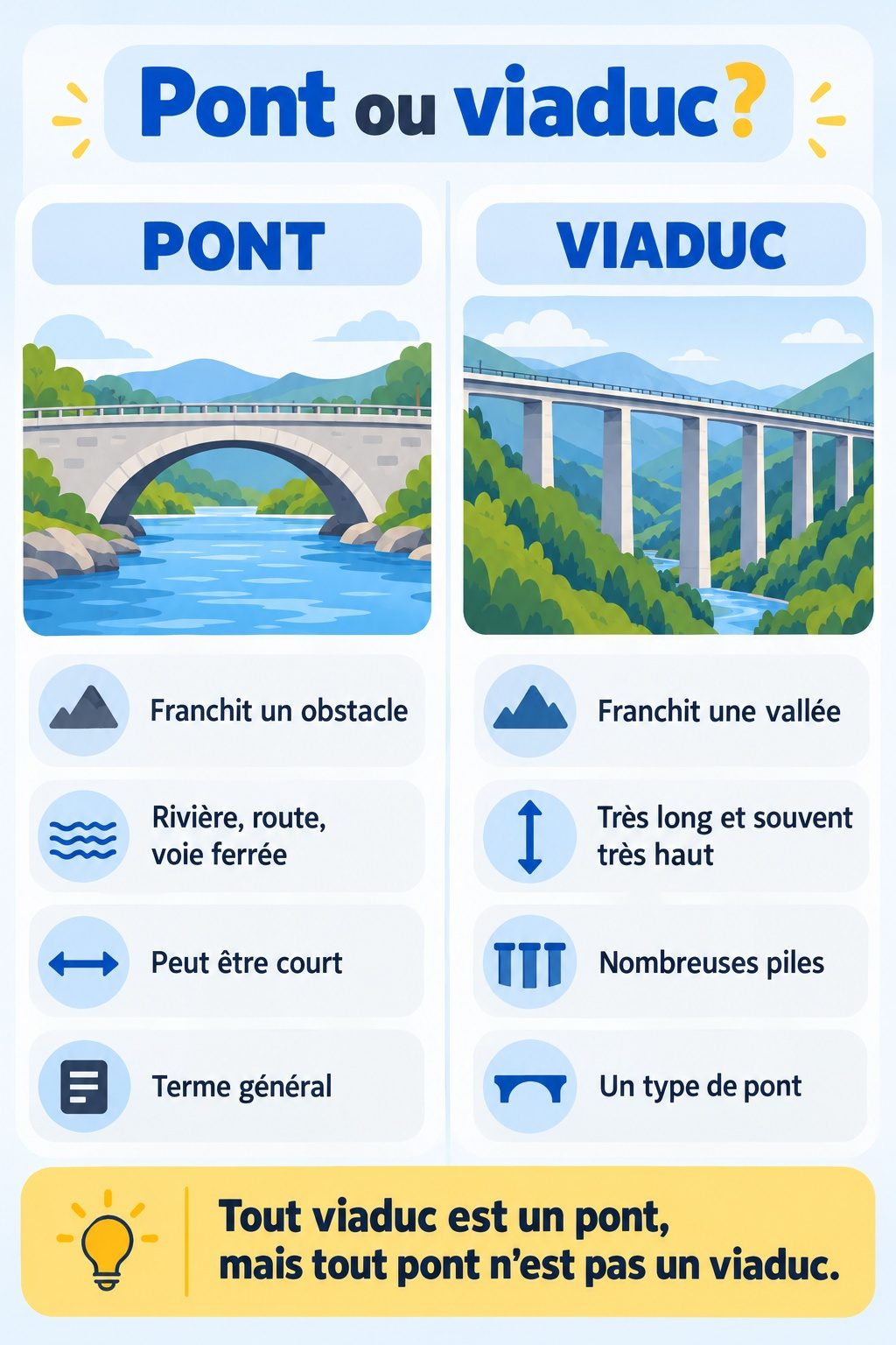 Différence entre pont et viaduc : infographie comparative