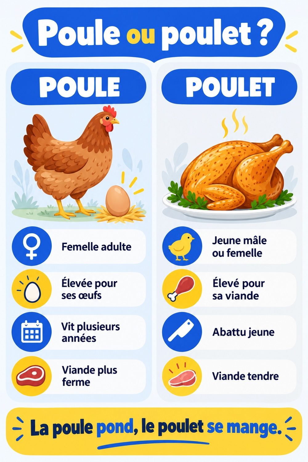 Différence entre poule et poulet : infographie comparative