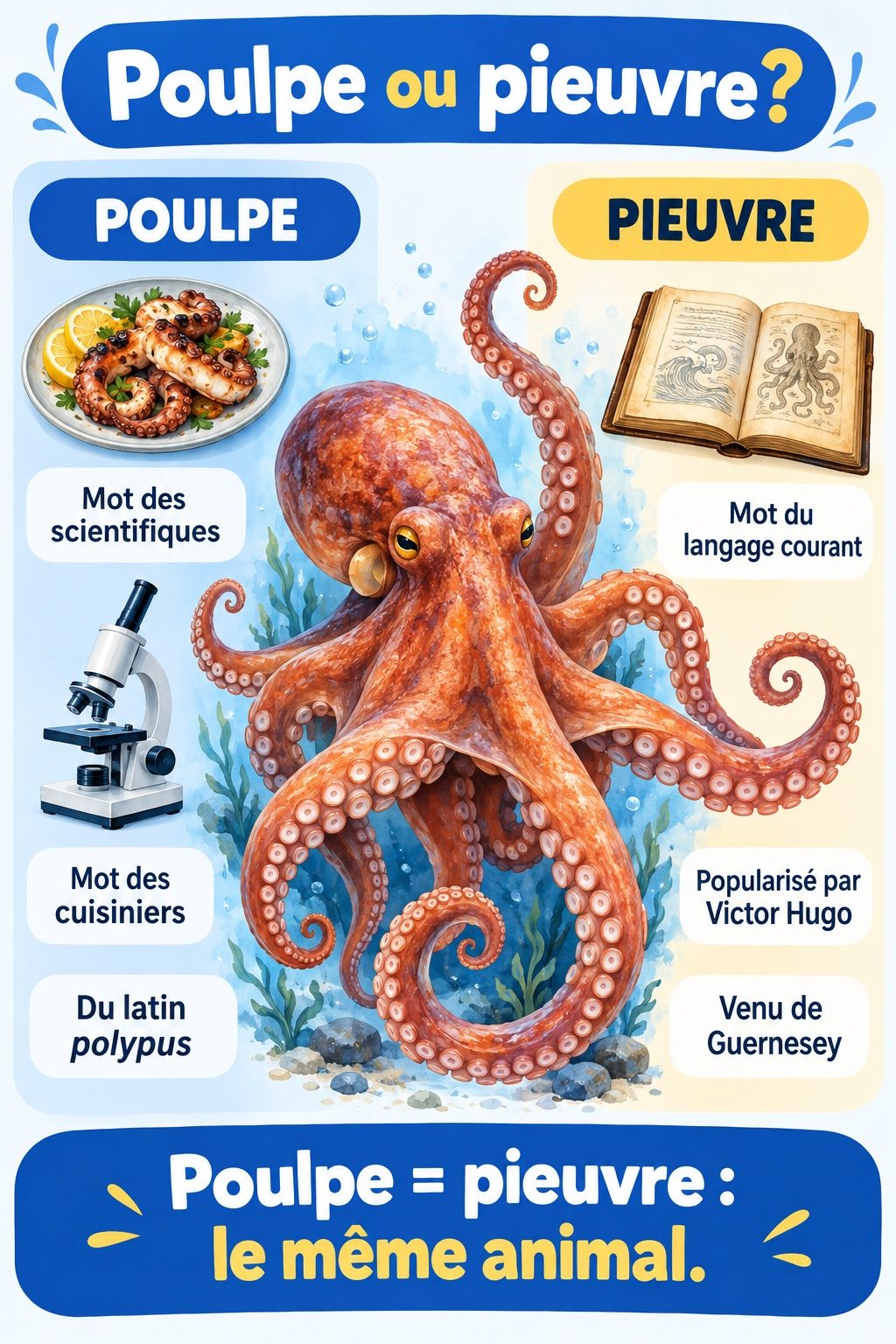 Différence entre poulpe et pieuvre : infographie