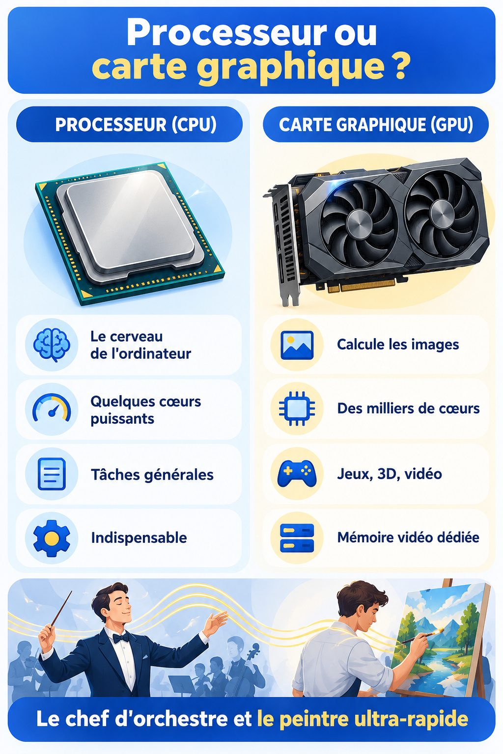 Différence entre processeur et carte graphique : infographie comparative