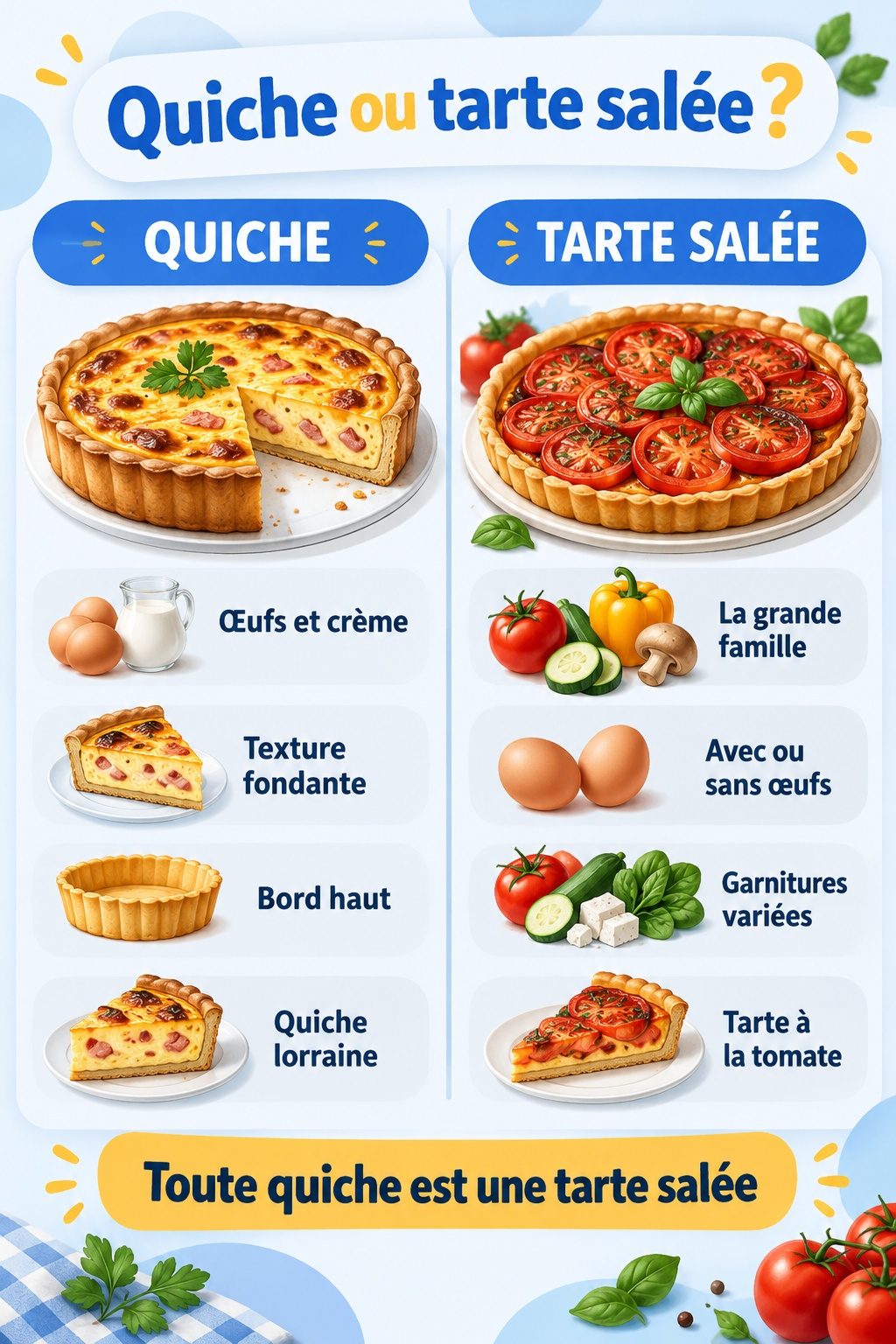 Différence entre quiche et tarte salée : infographie comparative