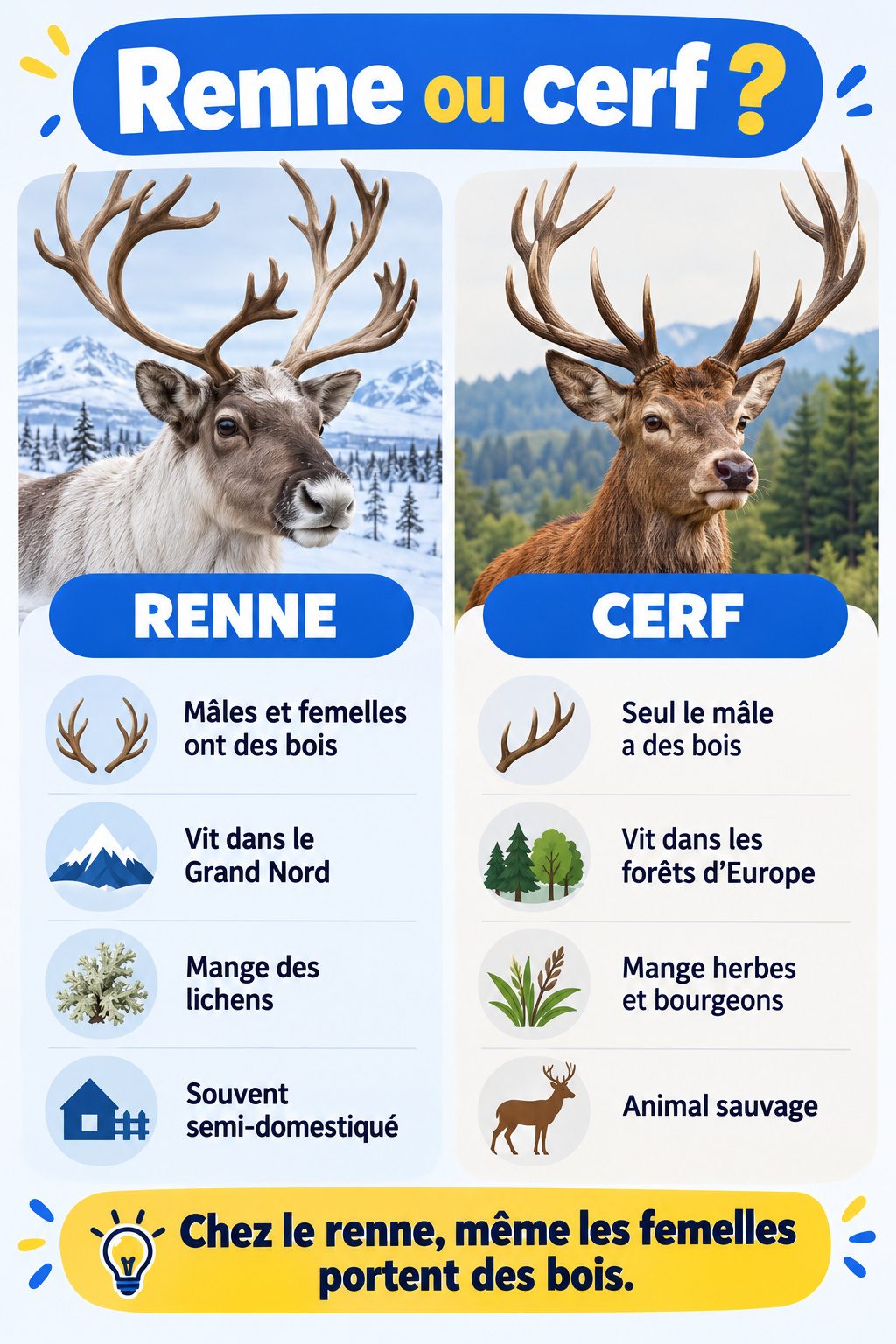 Différence entre renne et cerf : infographie comparative