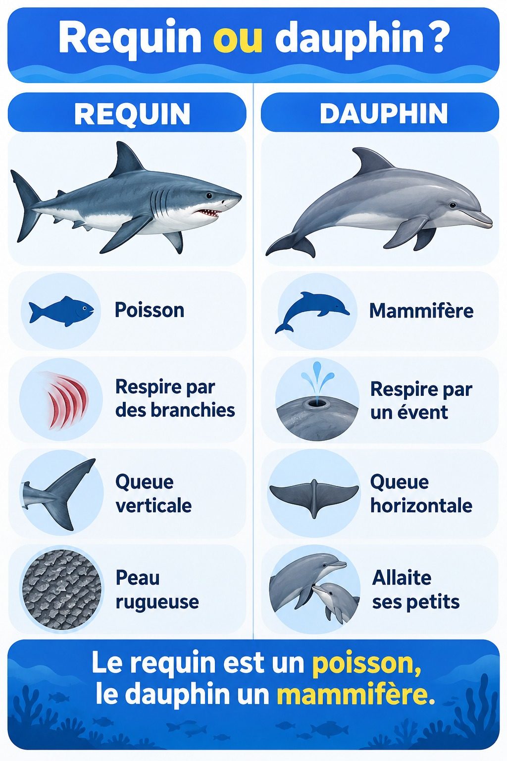 Différence entre requin et dauphin : infographie comparative