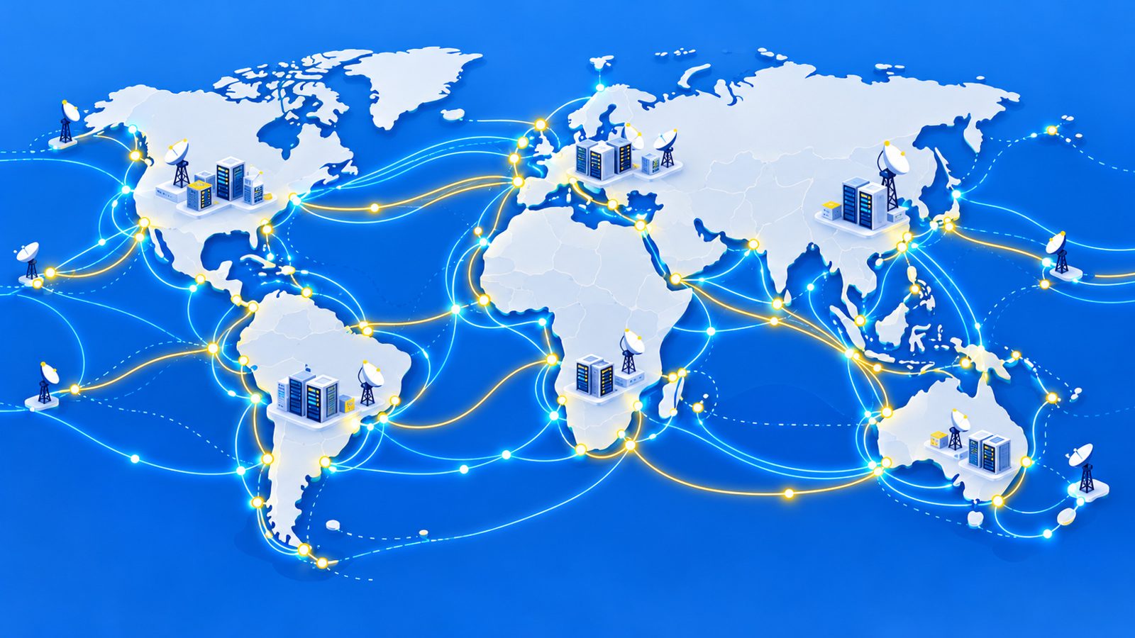 Globe terrestre relié par des câbles et des antennes formant un réseau