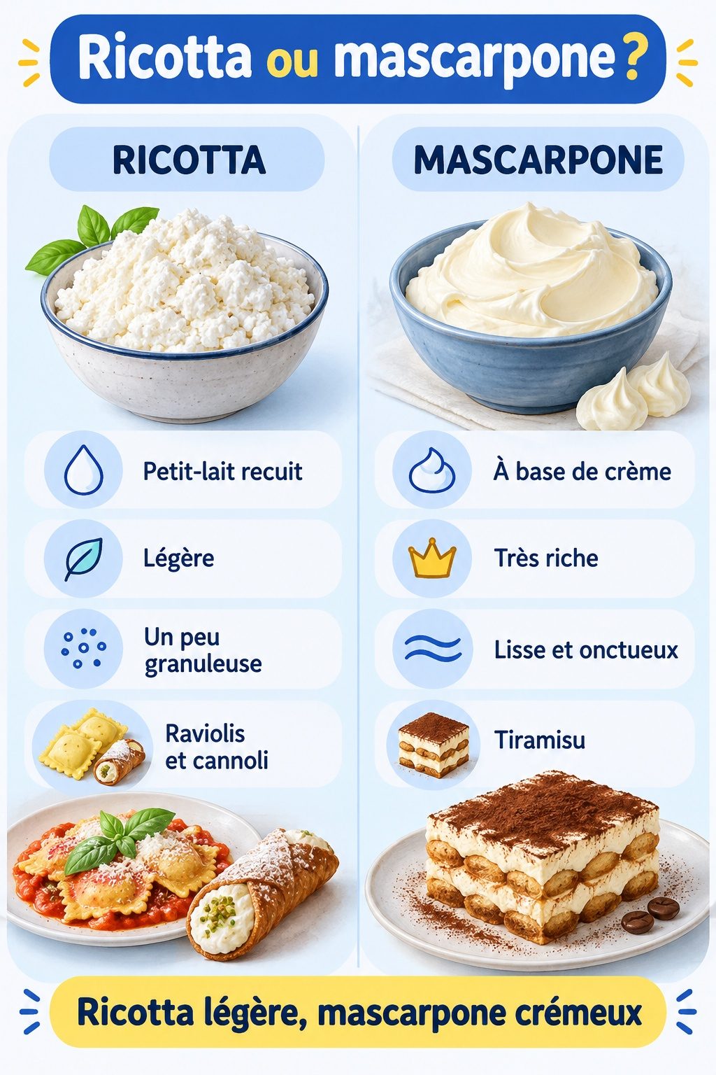 Différence entre ricotta et mascarpone : infographie comparative