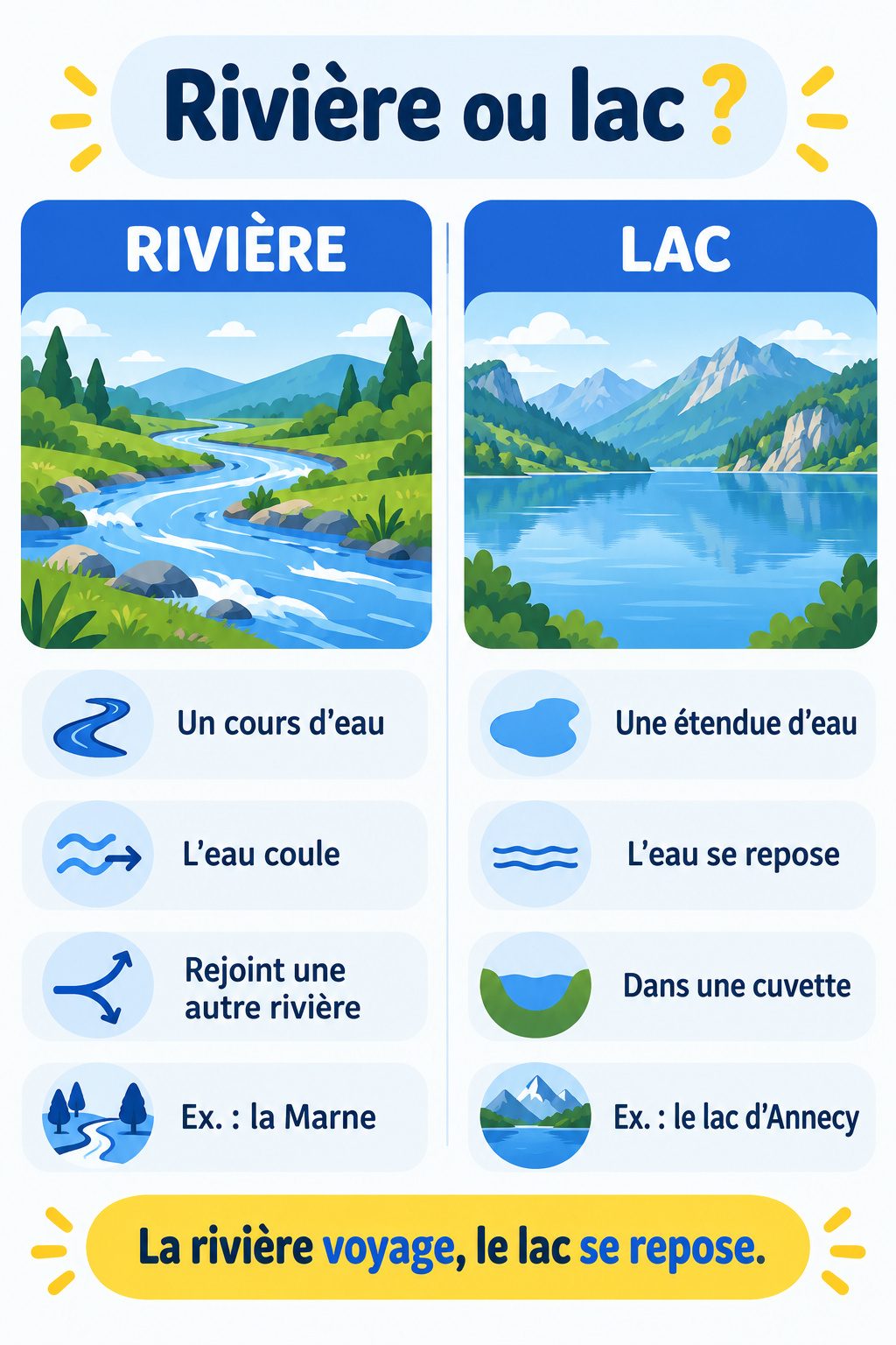 Différence entre rivière et lac : infographie comparative