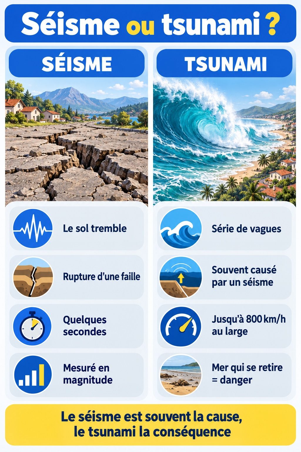 Différence entre séisme et tsunami : infographie comparative