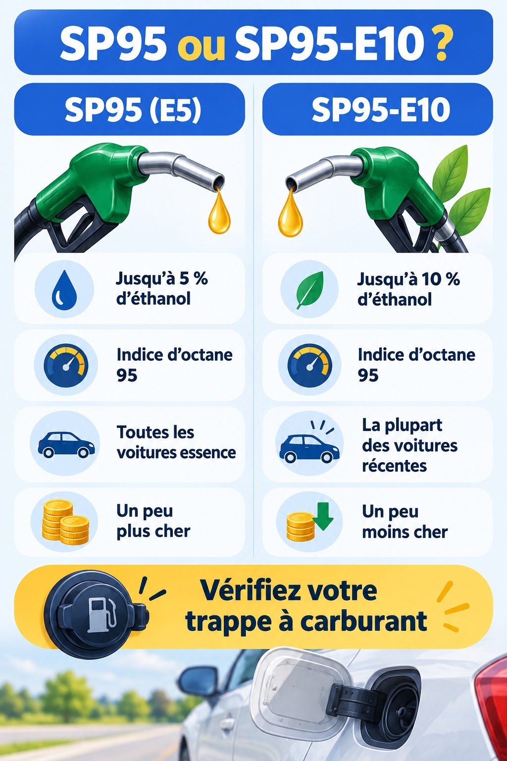 Différence entre SP95 et SP95-E10 : infographie comparative
