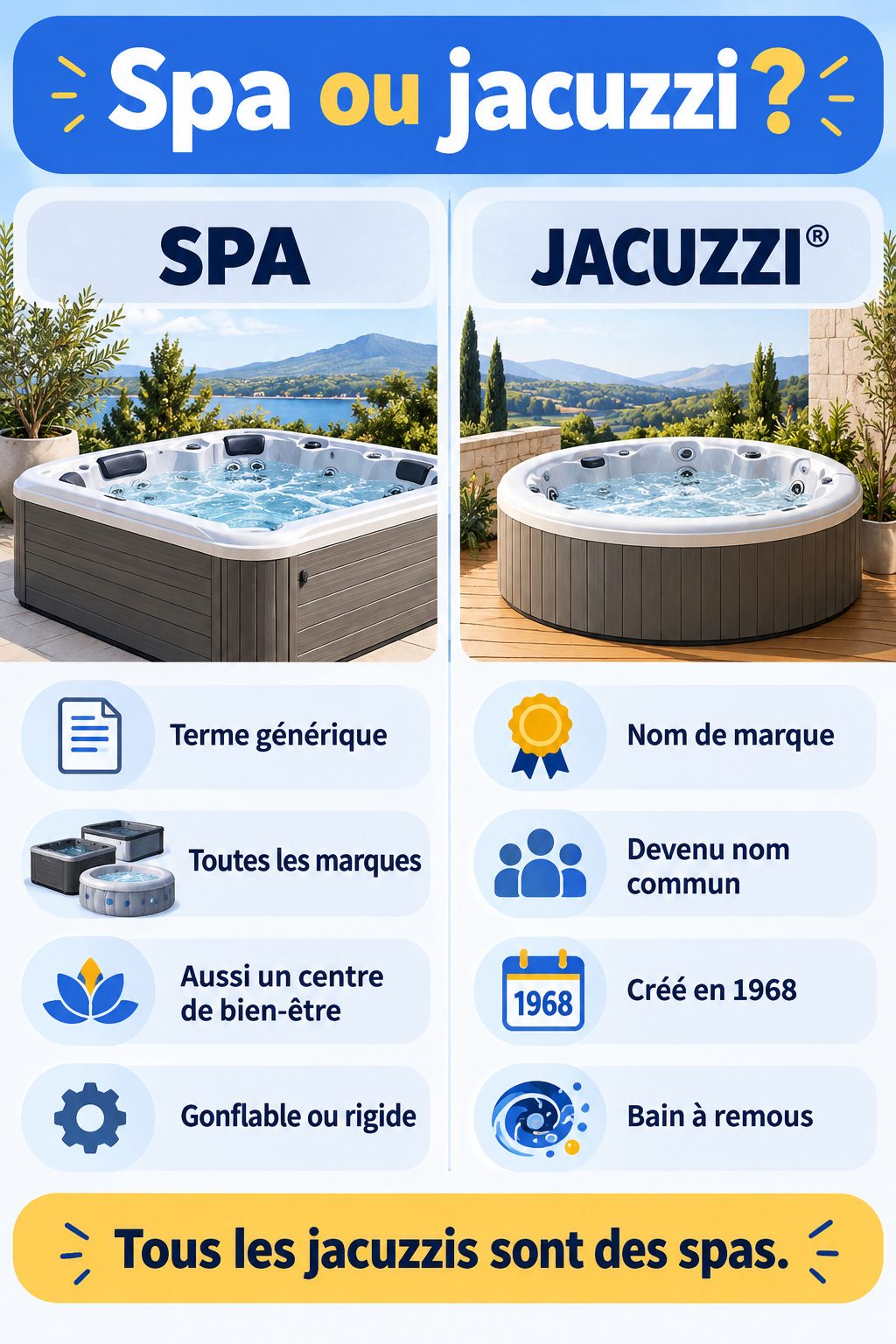 Différence entre spa et jacuzzi : infographie comparative