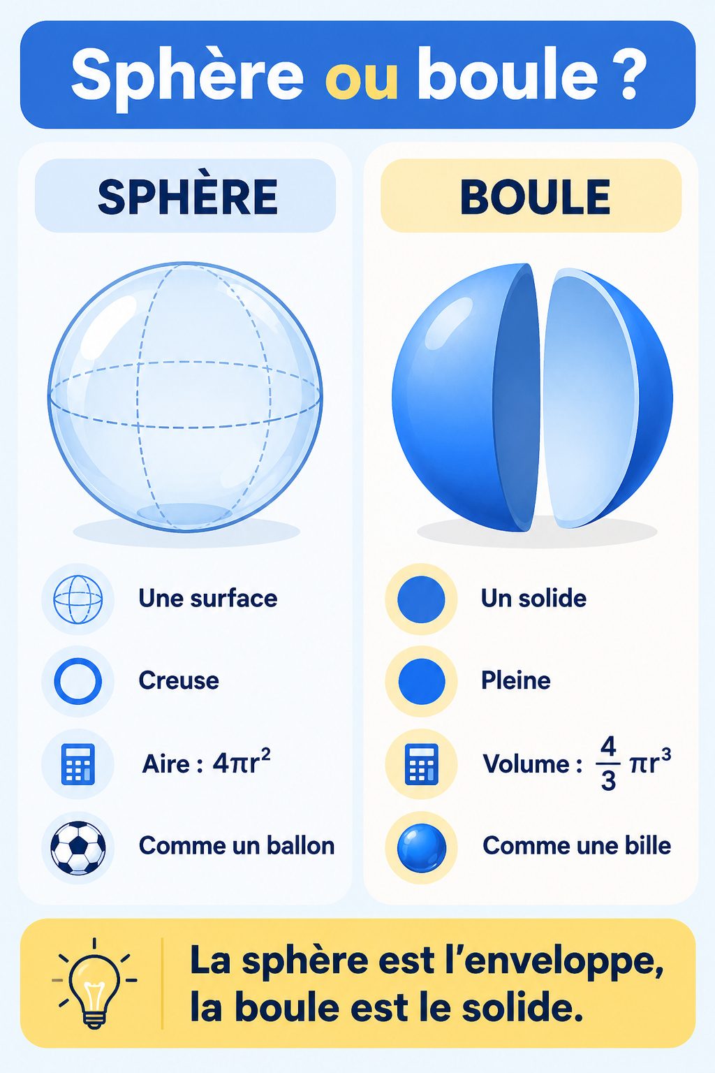Différence entre sphère et boule : infographie comparative