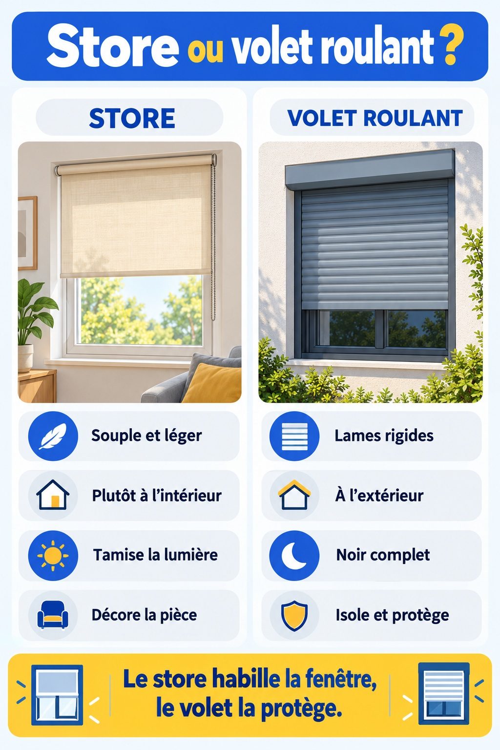 Différence entre store et volet roulant : infographie comparative