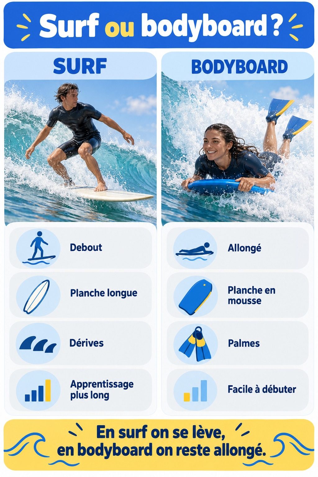 Différence entre surf et bodyboard : infographie comparative