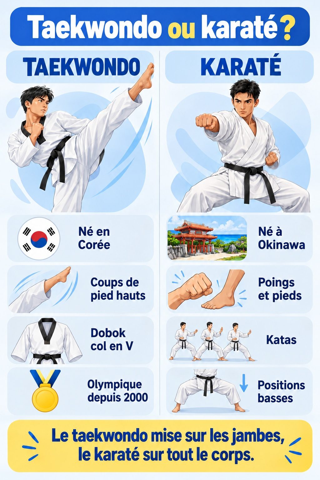 Différence entre taekwondo et karaté : infographie comparative